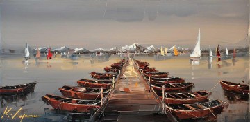 Barcos en caballete Kal Gajoum texturizado Pinturas al óleo